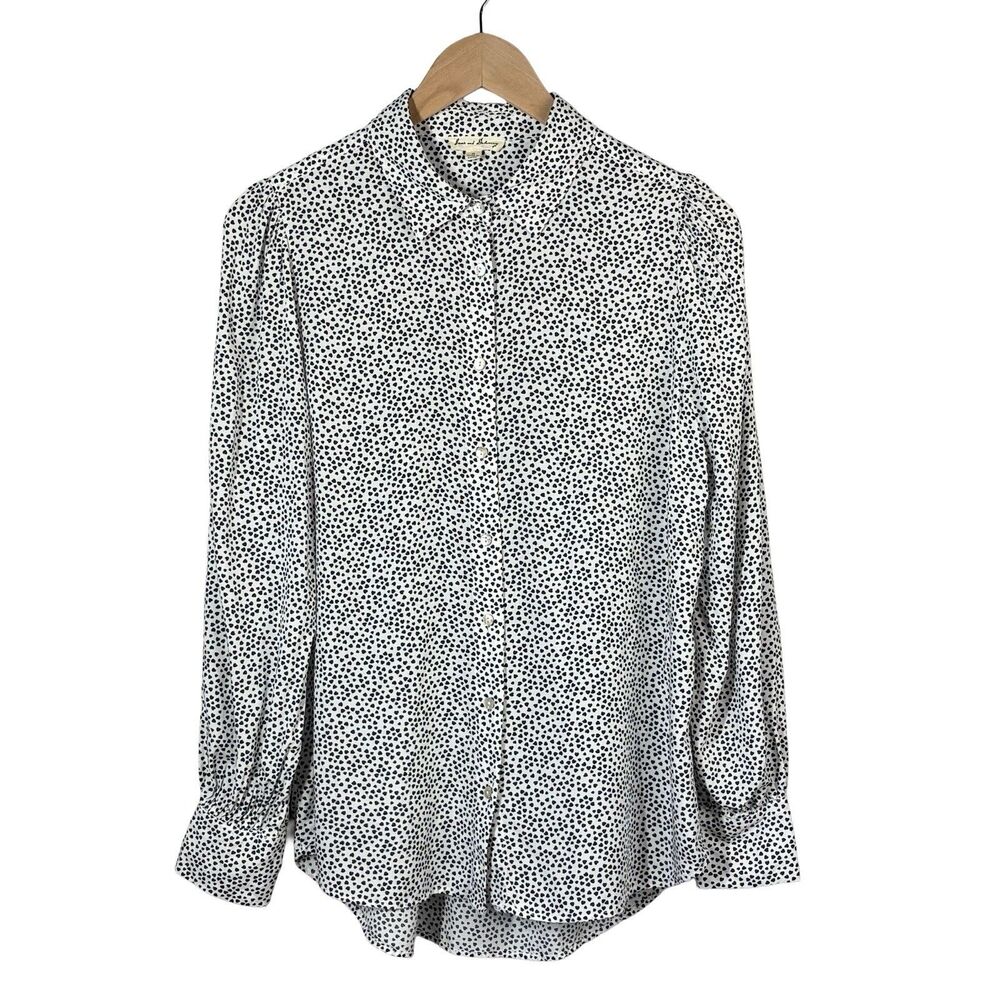 Jane and Delancey Button Up Shirt Women M White Black Hearts Coquette Whimsical